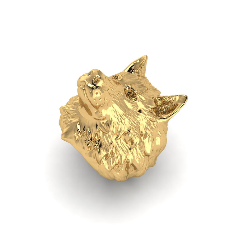 18k Solid Yellow Gold Wolf Ring