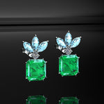 5.04 Carat Colombian Emeralds, Diamonds and Aquamarines Platinum earrings