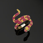 1.35ct Ruby and Yellow Sapphires Pave' Snake Diamonds 18k Yellow Gold Ring