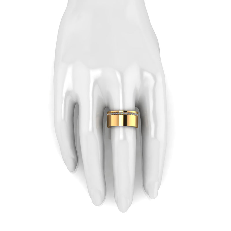 18 Karat Yellow Gold Wide Flat Band White Diamonds Pavé Stackable Ring - FERRUCCI & CO. Jewelry