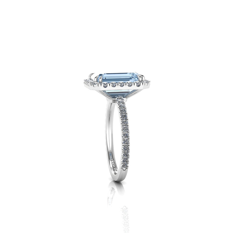 4.56 Carat Emerald Aquamarine Halo Diamond Platinum Cocktail Ring - FERRUCCI & CO. Jewelry