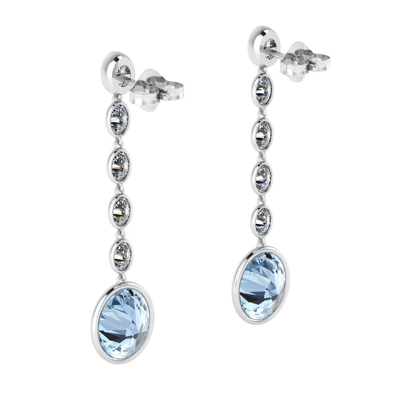 4.60 Carat Oval Aquamarine 1.10 Carat Oval Diamond Dangling Earrings in 18K Gold - FERRUCCI & CO. Jewelry