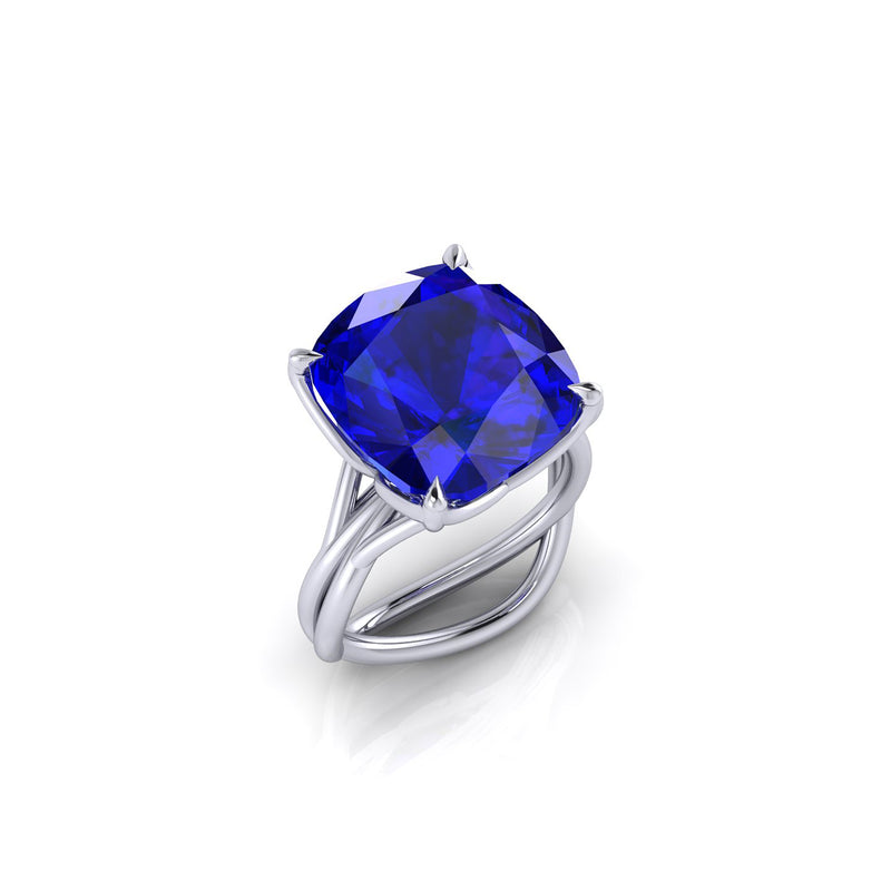 GIA Certified 9.61 carat Tanzanite Cushion Cut in 18 Karat gold cocktail ring - FERRUCCI & CO. Jewelry
