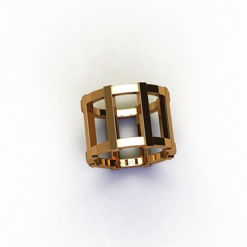 18 Karat Yellow Gold Wide Industrial Band Ring - FERRUCCI & CO. Jewelry
