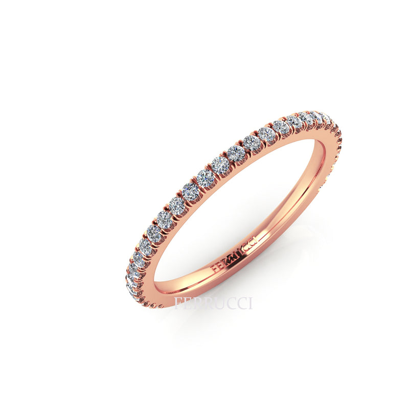 18 Karat Thin Rose Gold Diamonds Pavé Stackable Band Ring