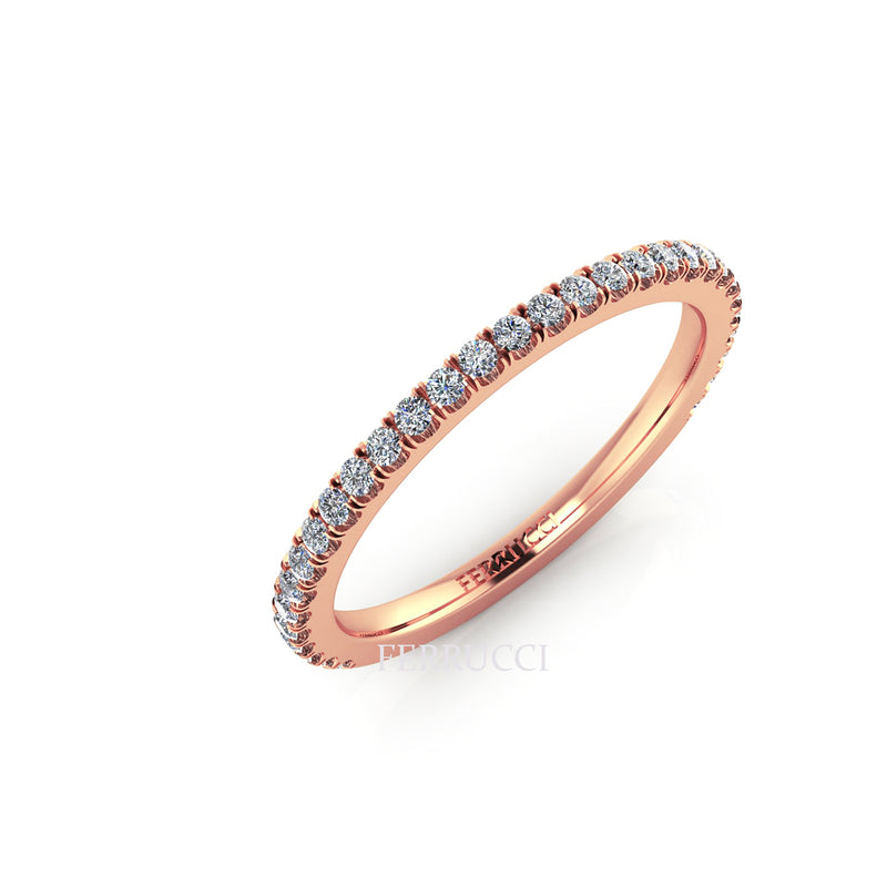 18 Karat Thin Rose Gold Diamonds Pavé Stackable Band Ring