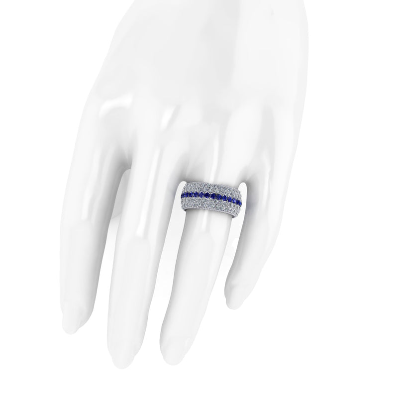 3.40 Carat Diamond 1.00 Carat Blue Sapphires Wide Platinum 950 band