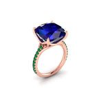 GIA Certified 9.23 carat Cushion Cut Tanzanite Emeralds Lotus Flower 18 Karat Rose Gold Ring