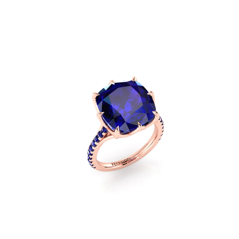 GIA Certified 9.23 carat Cushion Cut Tanzanite Lotus Flower 18 Karat Rose Gold Ring