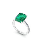 GIA Certified 4.14 Carat Emerald Cut Colombian Emerald Diamond Platinum Ring - FERRUCCI & CO. Jewelry