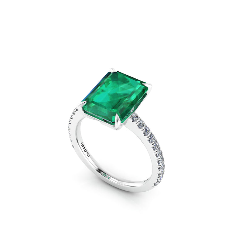 GIA Certified 4.14 Carat Emerald Cut Colombian Emerald Diamond Platinum Ring - FERRUCCI & CO. Jewelry