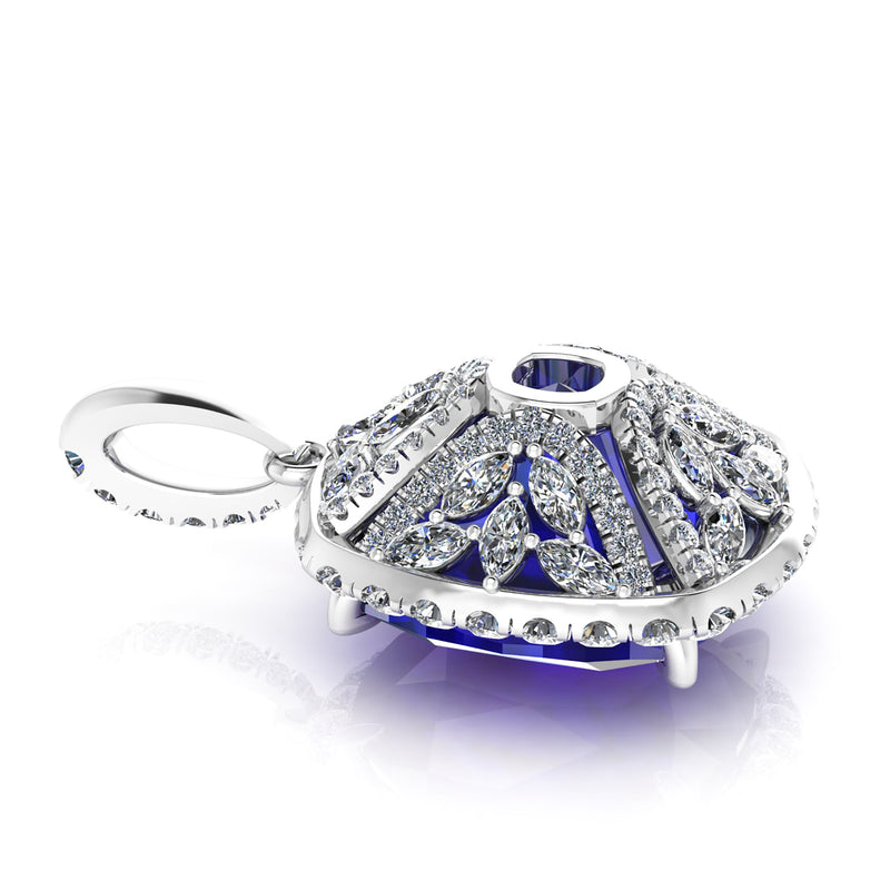 GIA Certified 9.23 Carat Tanzanite Pendant Necklace Diamond Halo Platinum 950