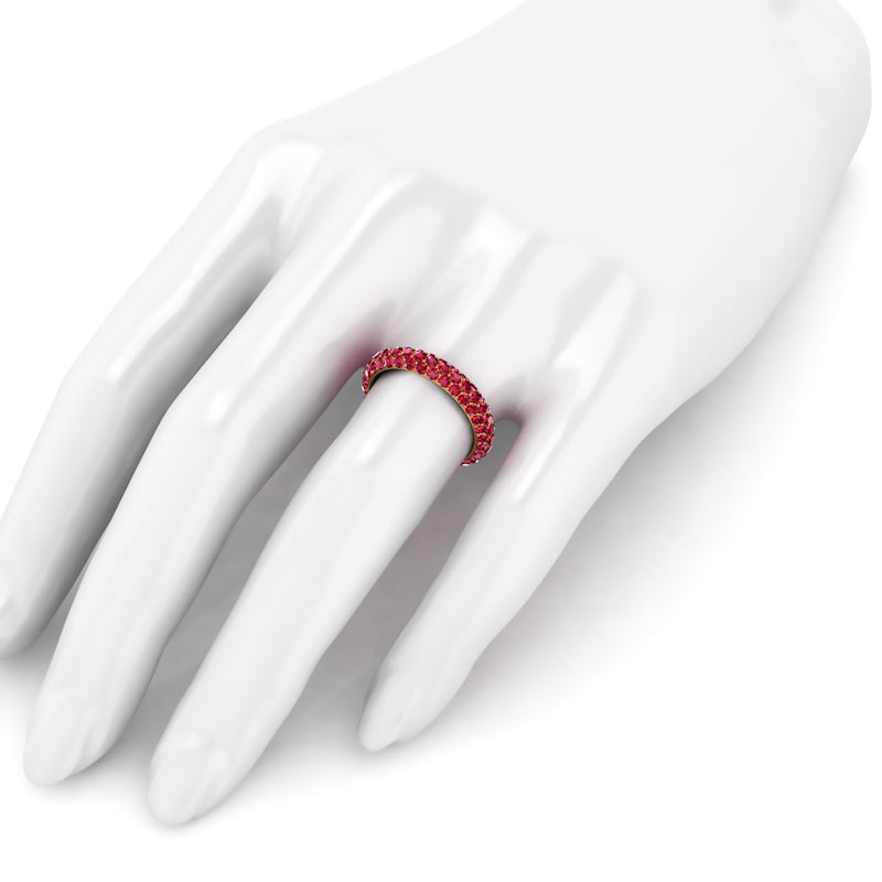 3.25 Carat Ruby Pave Eternity Ring in 18 Karat Yellow Gold