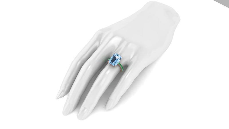 6.21 Carat Emerald Aquamarine Pave Emeralds 18 Karat Rose Gold Cocktail Ring