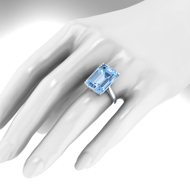 17.4 Carat Emerald Cut Aquamarine Platinum Cocktail Ring