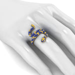 1.35ct Blue and Yellow Sapphires Pave' Snake Diamonds 14k Yellow Gold Ring