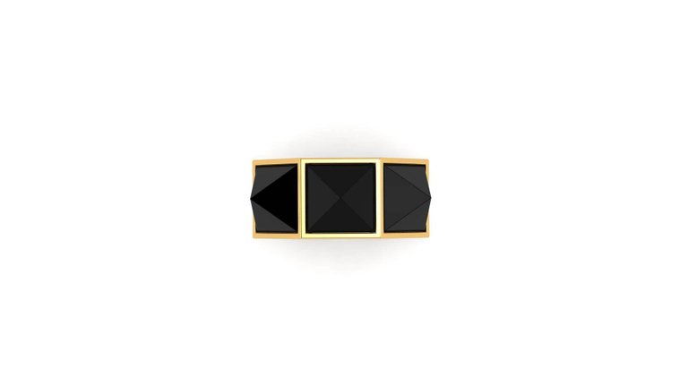 Ferrucci Black Onyx Pyramids 18 Karat Yellow Gold Ring - FERRUCCI & CO. Jewelry