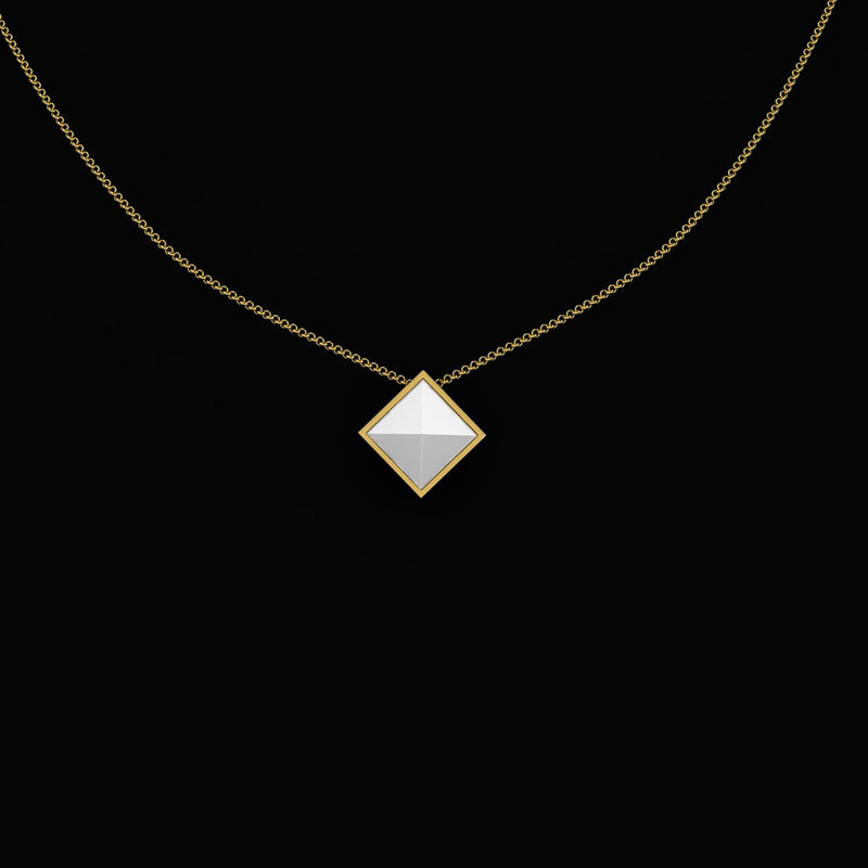 Ferrucci White Agate Pyramid Necklace Pendant in 18 Karat Yellow Gold - FERRUCCI & CO. Jewelry