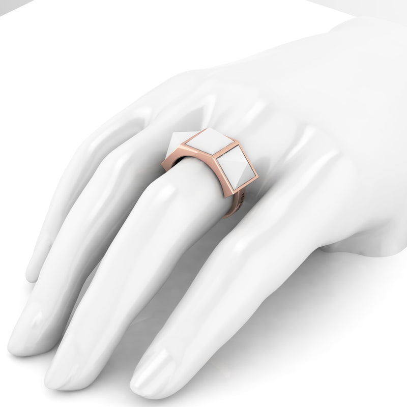 White Agate Pyramids 18 Karat Rose Gold Ring - FERRUCCI & CO. Jewelry