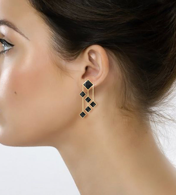 Ferrucci Black Onyx Pyramids Dangling 18 Karat Yellow Gold Chandelier Earrings - FERRUCCI & CO. Jewelry