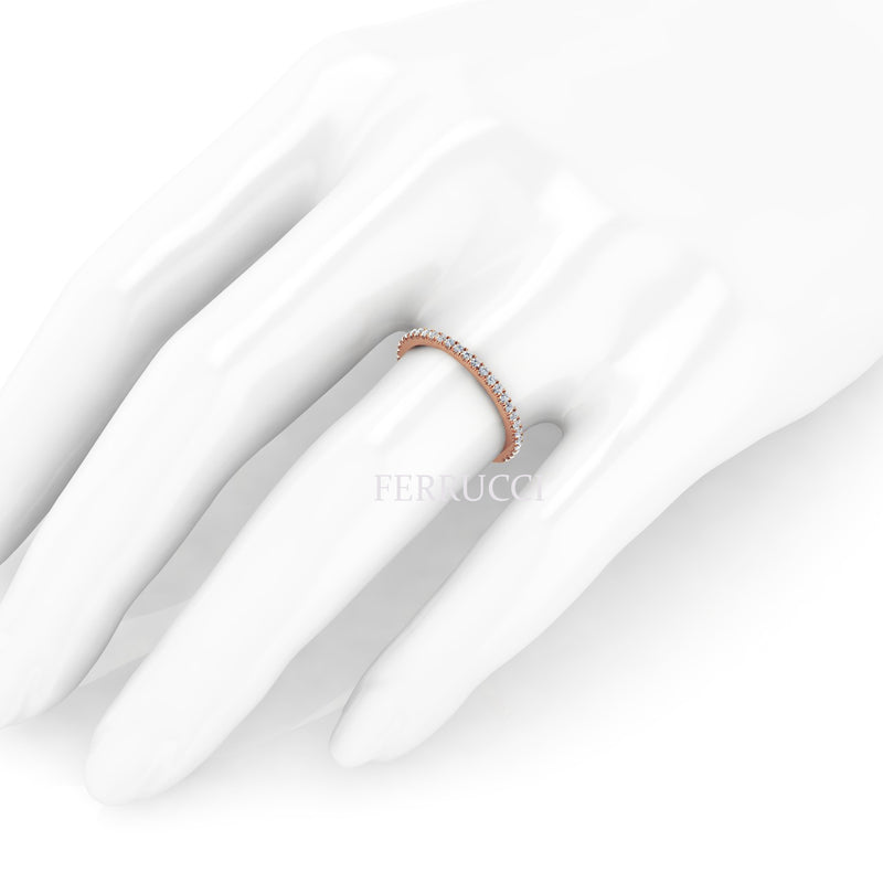 18 Karat Thin Rose Gold Diamonds Pavé Stackable Band Ring