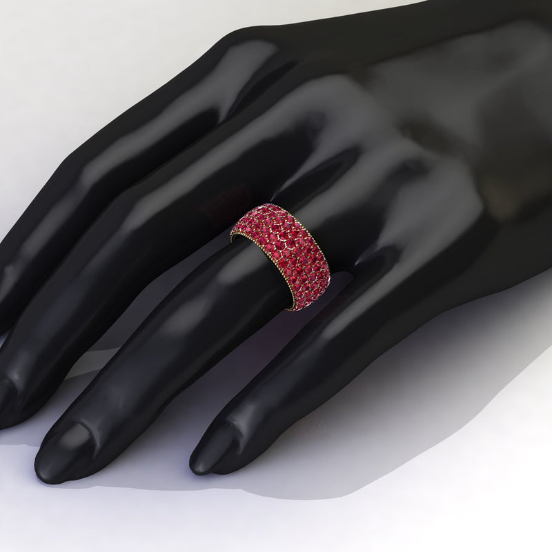 4.60 Carat Red Ruby wide band 18 Karat Yellow Gold