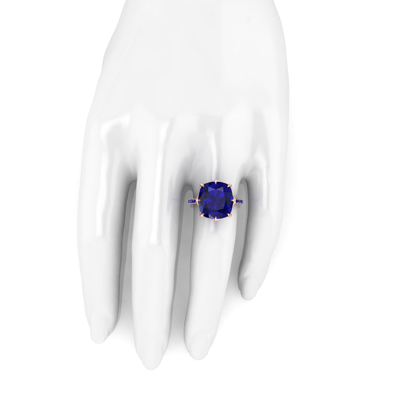 GIA Certified 9.23 carat Cushion Cut Tanzanite Lotus Flower 18 Karat Rose Gold Ring
