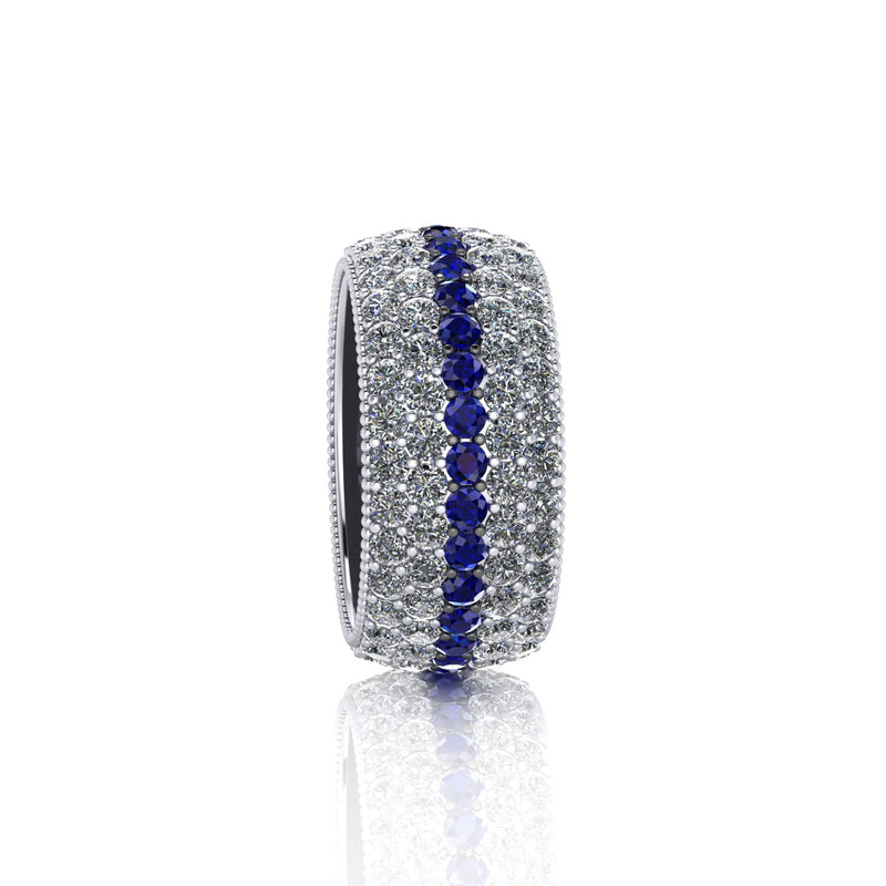 3.40 Carat Diamond 1.00 Carat Blue Sapphires Wide Platinum 950 band