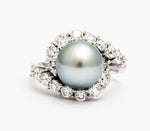 Silver Grey Tahitian Pearl 1.72 carats Diamonds Gold Ring