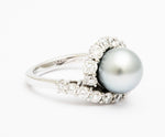 Silver Grey Tahitian Pearl 1.72 carats Diamonds Gold Ring