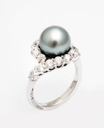 Silver Grey Tahitian Pearl 1.72 carats Diamonds Gold Ring