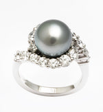 Silver Grey Tahitian Pearl 1.72 carats Diamonds Gold Ring