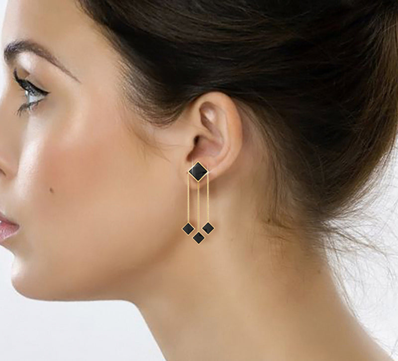 Ferrucci Black Onyx Pyramid Dangling 18 Karat Yellow Gold Earrings - FERRUCCI & CO. Jewelry