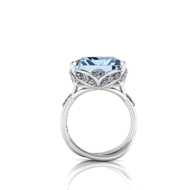 12.45 Carat Emerald Cut Aquamarine Platinum Cocktail Ring - FERRUCCI & CO. Jewelry