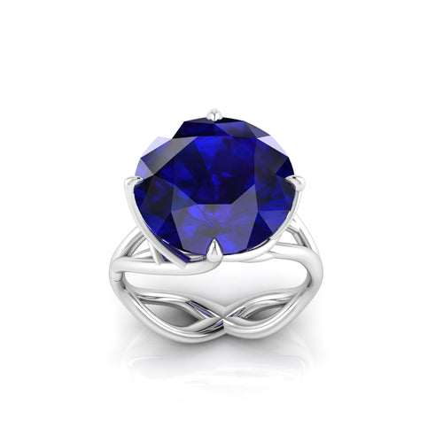 9.20 Carat Tanzanite Round Cut in 18 Karat White Gold Cocktail Ring - FERRUCCI & CO. Jewelry