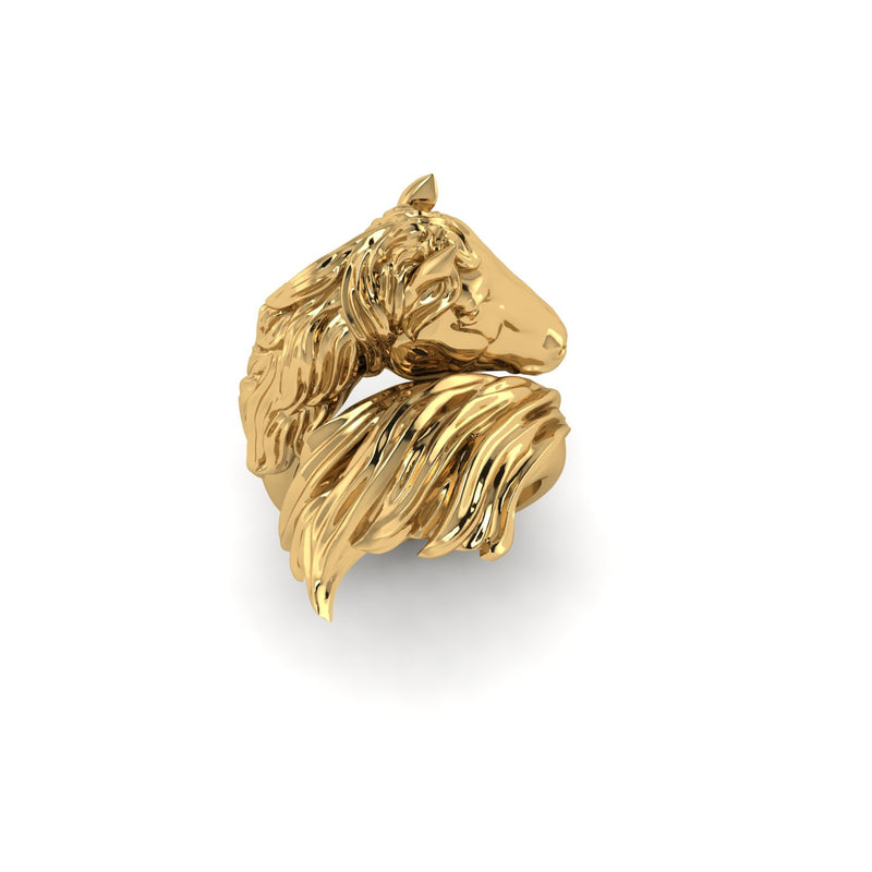 18k Solid Yellow Gold Horse Contrarie'  Ring