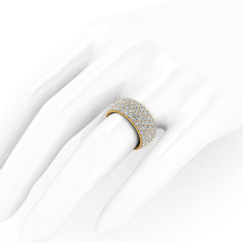 4.60 Carat Wide White Diamond Pavé Ring in 18 Karat Yellow Gold