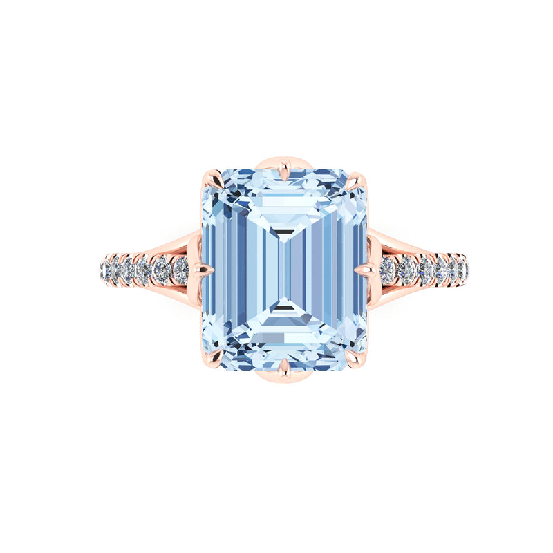 3.85 Carat Emerald Aquamarine Diamonds Pave' 18k Pink gold Ring - FERRUCCI & CO. Jewelry