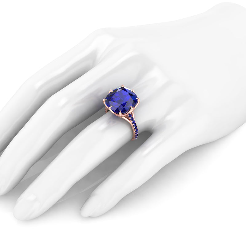 GIA Certified 9.23 carat Cushion Cut Tanzanite Lotus Flower 18 Karat Rose Gold Ring