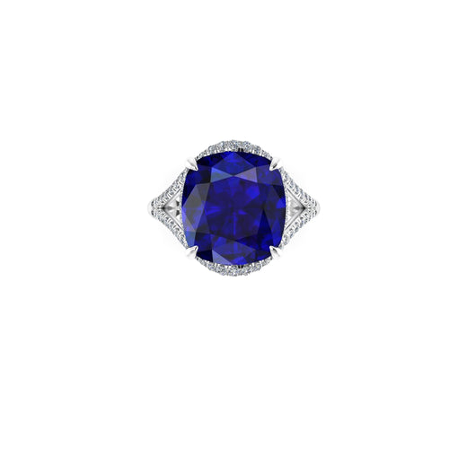 GIA Certified 9.62 Carat Cushion Tanzanite Diamonds Platinum 950 Cocktail Ring - FERRUCCI & CO. Jewelry