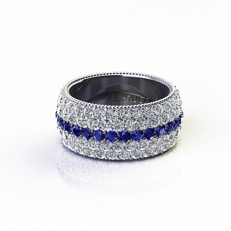3.40 Carat Diamond 1.00 Carat Blue Sapphires Wide Platinum 950 band