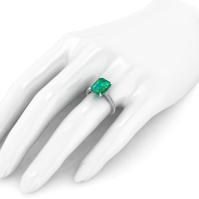GIA Certified 4.14 Carat Emerald Cut Colombian Emerald Diamond Platinum Ring - FERRUCCI & CO. Jewelry