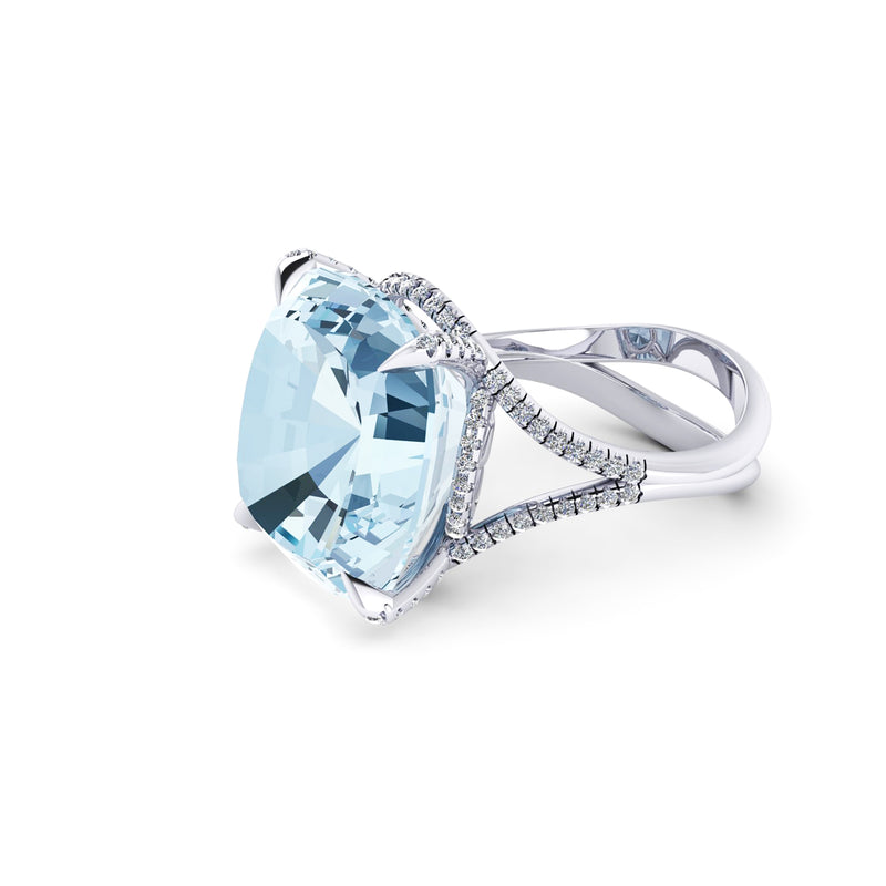 22.10 Carat Natural Aquamarine and Diamonds in 18 Karat white gold Ring - FERRUCCI & CO. Jewelry
