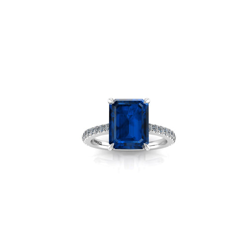 GIA Certified 4.53 Carat Emerald Cut Sri Lanka Sapphire Diamond Platinum Ring - FERRUCCI & CO. Jewelry