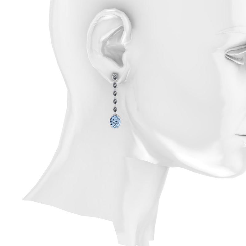 4.60 Carat Oval Aquamarine 1.10 Carat Oval Diamond Dangling Earrings in 18K Gold - FERRUCCI & CO. Jewelry