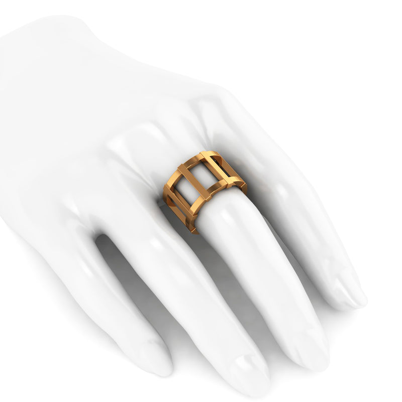 18 Karat Yellow Gold Wide Industrial Band Ring - FERRUCCI & CO. Jewelry