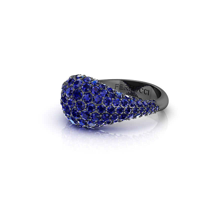 2.6 Carat Blue Sapphires Dome Ring in 18 Karat Black Gold