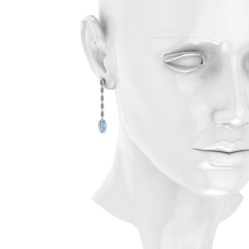 4.60 Carat Oval Aquamarine 1.10 Carat Oval Diamond Dangling Earrings in 18K Gold - FERRUCCI & CO. Jewelry