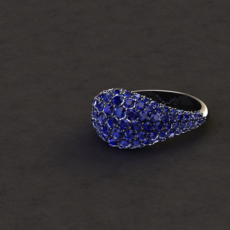 2.6 Carat Blue Sapphires Dome Ring in 18 Karat Black Gold