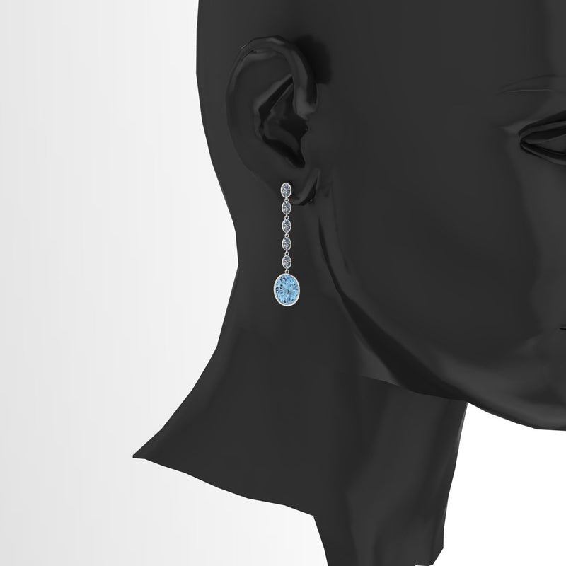 4.60 Carat Oval Aquamarine 1.10 Carat Oval Diamond Dangling Earrings in 18K Gold - FERRUCCI & CO. Jewelry
